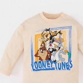 Resim DeFacto Erkek Bebek Looney Tunes Bisiklet Yaka Uzun Kollu Tişört E4708A525SPBG319 Bej 