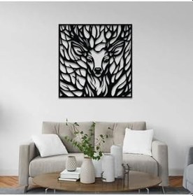Resim Tasarım Ahşap Geyik Desenli Duvar Dekoru Siyah 50 x 70 