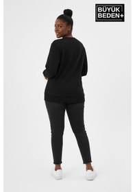 Resim Süperlife Kadın Büyük Beden Brooklyn 1970 Baskılı Bisilet Yaka İnce Sweatshirt Spr26bswk956-3 Siyah 