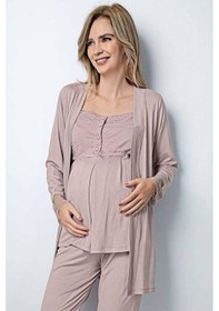 Resim Monamise 18441 Hamile Lohusa Sabahlıklı Pijama Takım - Vizon 