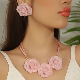 Resim 1 Set of 3parça of Sweet And Elegant Handmade Mesh Rose Earrings And Necklace, Yaz Kişiliği Moda Tüm Eşleşmeler Fransız Retro Çiçek Seti, Sevimli Hediye Aşıklar, Anneler ve Arkadaşlar için Uygun, Kadınlar Günlük Danslar ve Banketler için Giyinmek İçin Uygun, Sevgililer Günü, Anneler Günü, Kadınlar Günü Hediyeleri 