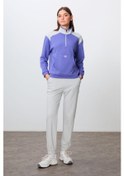 Resim Tommy Life Eflatun-taş Kompakt Pamuklu Kalın Pürüzsüz Dokulu Dik Yaka Oversize Fit Kadın Eşofman Takım - 95342 Mor 