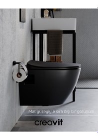 Resim Creavit Free Kömür Karası Asma Klozet Ve Kapak Set Beyaz 