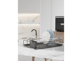 Resim Sas Haus Premium Siyah Tek Katlı Bulaşıklık, Dayanıklı Paslanmaz Termoplastik Kaplama Tepsili, Kaşıklıklı 