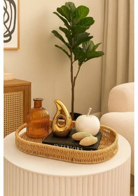 Resim Küçük Boy Oval Hasır Tepsi Servis Sunum Tepsisi Organizer Düzenle 