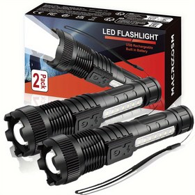 Resim 2 Adet Ultra Parlak Şarj Edilebilir LED El Fenerleri - Kompakt Taktik Tasarım ile 5 Mod, Yakınlaştırılabilir Işın ve Güçlü Mıknatıs, USB-C Şarj, 300mAh Pil - Kamp, Dış Mekan ve Ev Kullanımı için Mükemmel, Şarj Edilebilir El Feneri 