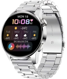 Resim DURKHEİM Sport Akıllı Saat Yuvarlak Kasa Çelik Kordonlu Smart Watch Apple ve Android Uyumlu 