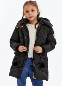 Resim Benitto Kids Kapüşonlu Kışlık Ponpon Detaylı Kız Çocuk Kaban 51354 Siyah 