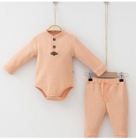 Resim 3-12 Ay Waffle Çıtlı Düğmeli 2'li Mevsimlik Takımı Kiremit Kiremit 