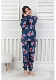 Resim Tangled Hearts Desenli Kız Çocuk Pijama Takımı 8-13 Lacıvert 