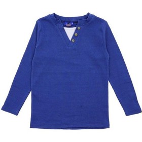 Resim Düğme Detaylı Mevsimlik Uzun Kollu Kaşkorse Kumaş Sweatshirt Mavi Renk Erkek Çocuk-90804 Mavi 
