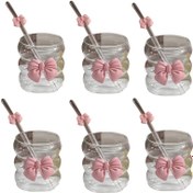 Resim 1/2/4/6 Adet Yüksek Borosilikat Cam Bardak - Pembe Kurdeleli ve Kabarık Ponponlu Pipetli, 300ml Kahve, Meyve Suyu, Smoothie için Yeniden Kullanılabilir Bardak - El ile Yıkanır, Çok Amaçlı Ev & Ofis İçecek Kapları 