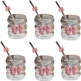 Resim 1/2/4/6 Adet Yüksek Borosilikat Cam Bardak - Pembe Kurdeleli ve Kabarık Ponponlu Pipetli, 300ml Kahve, Meyve Suyu, Smoothie için Yeniden Kullanılabilir Bardak - El ile Yıkanır, Çok Amaçlı Ev & Ofis İçecek Kapları 