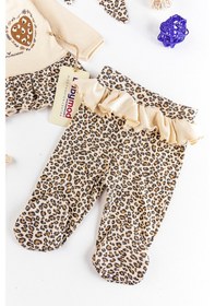 Resim Babymod Leopar Baskılı 5 Parça Kız Bebek Hastane Çıkışı Bebek Takımı Krem 