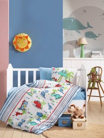 Resim Cotton Box Flanel Bebek Nevresim Takımı Dino Mavi 