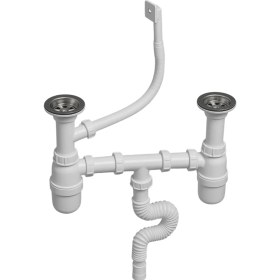 Resim DESIPHON Çift Gözlü Lavabo Sifonu, 304 Paslanmaz Çelik, Yandan Taşmalı, Körüklü, Koku Önleyici 