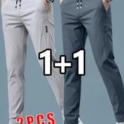 Resim 2 adet Erkekler için Dar Kesim Düz Bacaklı Rahat Pantolon - Polyester Spandex Karışımı, Bağcıklı Elastik Bel, Yan Cep Detaylı Orta Yükseklik, Dış Mekan Aktiviteleri ve Günlük Giyim için Düz Renk, Yürüyüş Pantolonu, Spor Stil, Rahat Kesim 