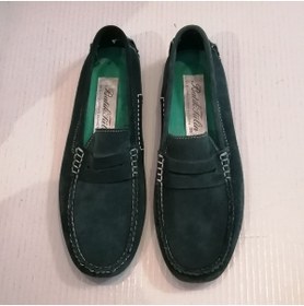 Resim Butik Tülin Uniseks Hakiki Deri Süet Yeşil Çok Yumuşak El Dikişli Esnek Katlanır Kauçuk Taban Loafer 
