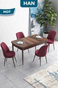 Resim Canisa Han Serisi, 70x114 Açılabilir Mdf Masa Takımı Barok Ahşap Desen Masa 4 Bordo Sandalye 