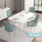 Resim Canisa Concept Are Serisi 80 x 132 cm Açılabilir Mdf Masa Beyaz Mutfak Masa Takımı 4 Sandalye Gümüş Halkalı 