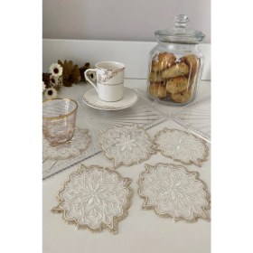 Resim Emtory Home Istanblue Model | 6 Adet Fincan Yanı Sunum Peçetesi - Gold Beyaz Kokteyl Peçetesi 