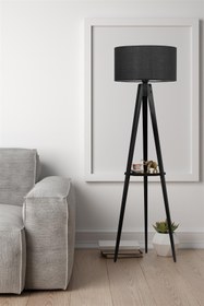 Resim Lumexx SEHPALI TRİPOD SİYAH SİLİNDİR SİYAH ABAJURLU LAMBADER 