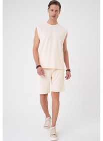 Resim Comfort Fit Bisiklet Yaka Esnek Pamuk Kolsuz Spor Bej Tişört Ts 898 Bej 