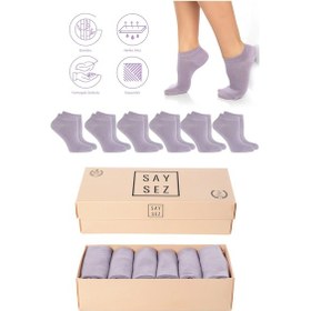 Resim Saysez Bambu Kadın Patik Düz Lila Açık Mor Çorap Dikişsiz Premium Kutulu 6'lı Paket Renkli 