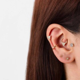 Resim Cherry By Özkonak Taşlı Çiçek Motifli Minimal Tragus Piercing Sarı 