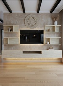 Resim Resital Ledli Duvara Monte Tv Sehpası - Traverten - W6013-8 Traverten 