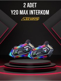 Resim leeways 2 ADET Y20 Max Telsiz Özellikli 5.3 Motosiklet Kask Kulaklık Intercom Işıklı Motorsiklet 