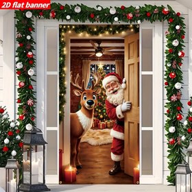 Resim 2D Kapı Bannerı, 1 adet, Noel Noel Baba Ren Geyiği Kapı Bannerı, Yeni Aile Kapı Bannerı, Kapı Verandası Bahçe Asma Dekorasyonu, Parti Yeni Yıl Karnaval Dekorasyonu 