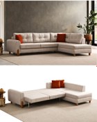 Resim Velura Home & Living Rivaldu Köşe Takımı & Mekanizmalı Köşe Koltuk - Krem Keten Kumaş 