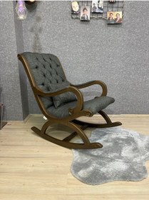 Resim Asedia Rustik Ceviz Nefti Yeşil Döşemeli Sallanan Sandalye 