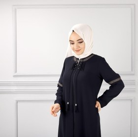 Resim Önü Ve Kolları Pileli Ve Düğme Detaylı Ferace Lacivert | 20405 - 42 / Lacivert 