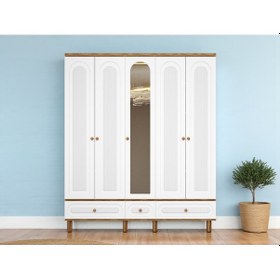 Resim Hazan 5 Kapaklı Çekmeceli Mdf Membran Dolap Gardırop Beyaz 