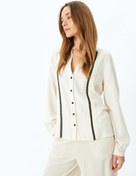 Resim Uzun Kollu Mandarin Yaka Şerit Detaylı Viskon Keten Karışımlı Gömlek 