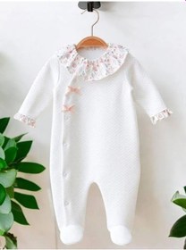 Resim Miomini Baby Kız Bebek Yakalı Patikli Çiçekli Tulum-14959 Ekru 