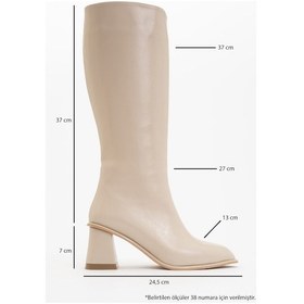 Resim Luvishoes Luvi Shoes Paradis Bej Cilt Kadın Kalın Topuklu Çizme Bej Cilt 