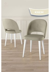 Resim Canisa Pane Serisi 6 Adet Krem 1. Sınıf Babyface Kumaş Beyaz Metal Ayak Mutfak Sandalyesi Krem Sandalye Ayaklar Beyaz 