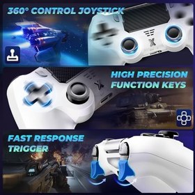 Resim Suoxiom P4 için kablosuz kontrol cihazı, P4/Slim/Pro ile uyumlu, Bluetooth Gamepad Joystick, dokunmatik panelli, 6 eksenli Gyro sensör, 3,5 mm ses jakı, beyaz 