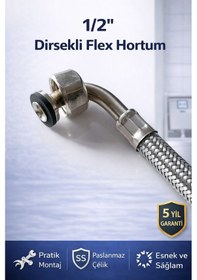 Resim Gömme Rezervuar Fleks Hortum Dirsekli 3/8 X 1/2 Çelik Örgülü Bağlantı Hortumu 28 Cm Gri 