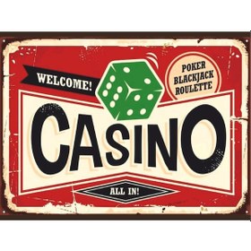 Resim Casino Temalı Retro Ahşap Poster Tablo Poker & Blackjack Vintage Dekor 