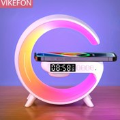 Resim Çok Fonksiyonlu Kablosuz Şarj Ped Standı Kablosuz LED Hoparlör ile Atmosfer Lambası - Hızlı Şarj ve Ortam Gece Işığı, Aile için Mükemmel Sevgililer Günü HediyesiIşık ve Hızlı Şarj - Yatak Odaları için İdeal Uyanma Masası Lambası 