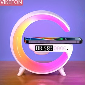 Resim Çok Fonksiyonlu Kablosuz Şarj Ped Standı Kablosuz LED Hoparlör ile Atmosfer Lambası - Hızlı Şarj ve Ortam Gece Işığı, Aile için Mükemmel Sevgililer Günü HediyesiIşık ve Hızlı Şarj - Yatak Odaları için İdeal Uyanma Masası Lambası 