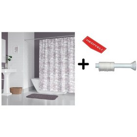 Resim Banyo Duş Perdesi 1406 120x200 Perde Borusu Askı Aparatı 90x130 Hediyeli Çok Renkli 