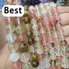 Resim Doğal Karpuz Taşlı Kiraz Kuvars Yuvarlak Boncuklar Takı Yapımı için İplik Bileklik DIY 15" İp 