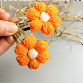 Resim seyranat 2'li Turuncu Renk Kaliteli Örgü Papatya Çıtçıt Toka Seti 