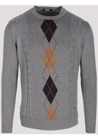 Resim Erkek Triko Grimelanj Bisiklet Yaka Baklava Desenli Slim Fit Pamuklu Kazak Ncs Jeans 3745-grimelanj Gri Melanj 