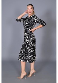 Resim Modatalika Kadın Saten Kumaş Piliseli Kemerli Midi Boy Özel Tasa 001 